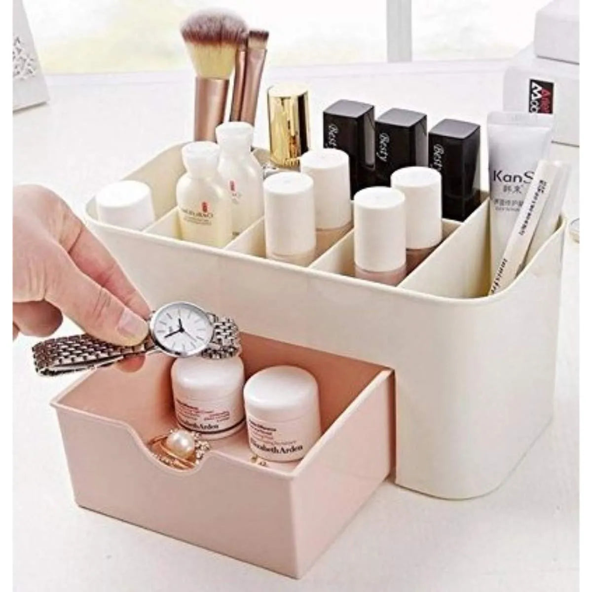 6 Slots And 1 Mini Drawer In This Beauty Organizer for Makeup Tools