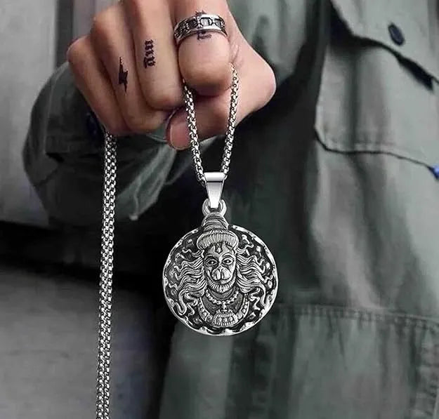 Lord Hanuman Pendant with Oxodaised Silver Chain