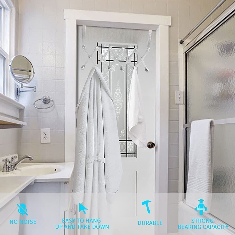 Over The Door Hanger Hooks Organizer for Clothes Adjustable Size - 6 Hook