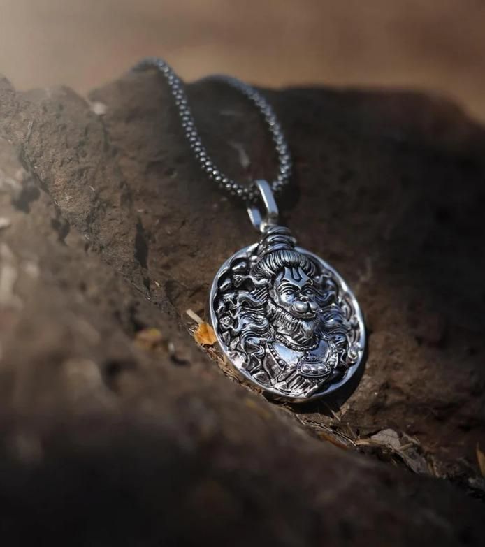 Lord Hanuman Pendant with Oxodaised Silver Chain