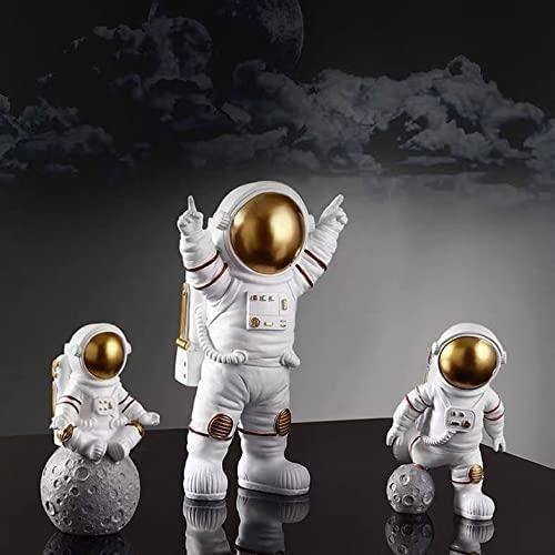 Astronaut Spaceman Statue for Kids Room Set of 3 - Golden