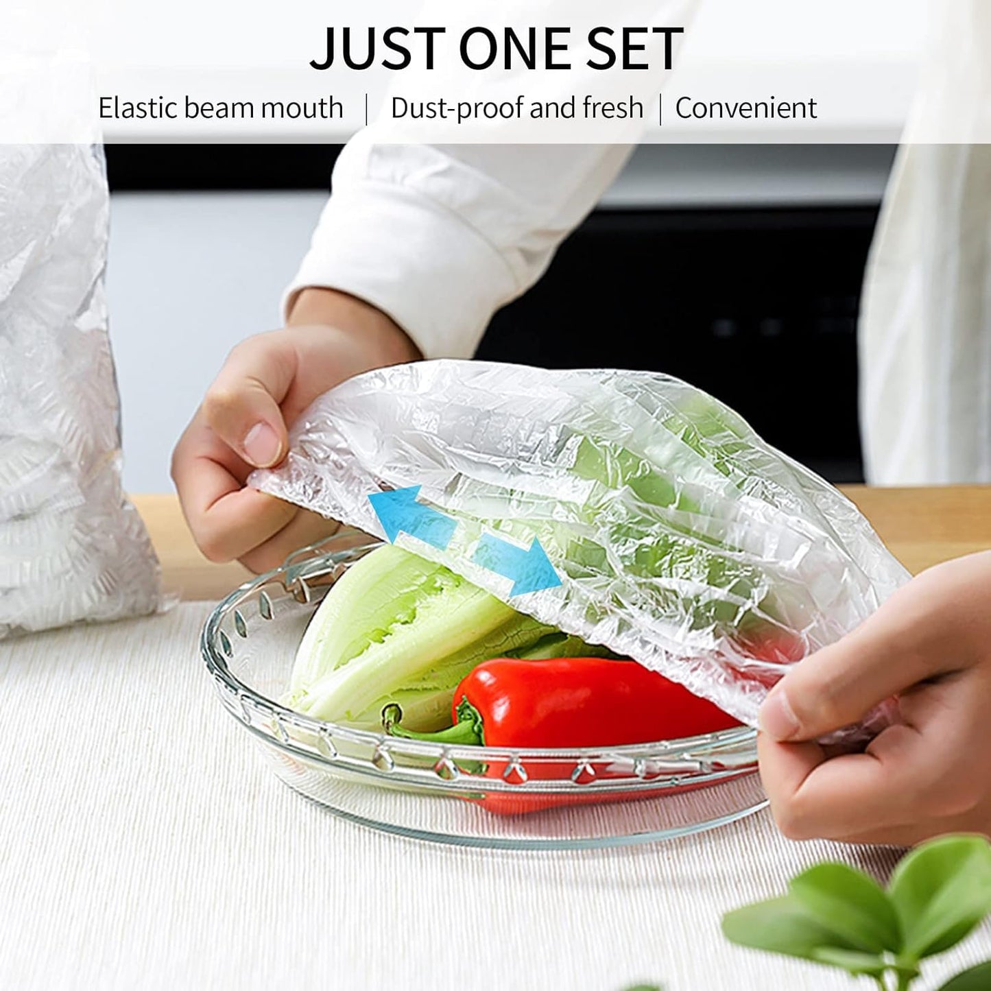 Plastic Bags - Reusable Elastic Food Storage Plastic Covers (Pack of 100)