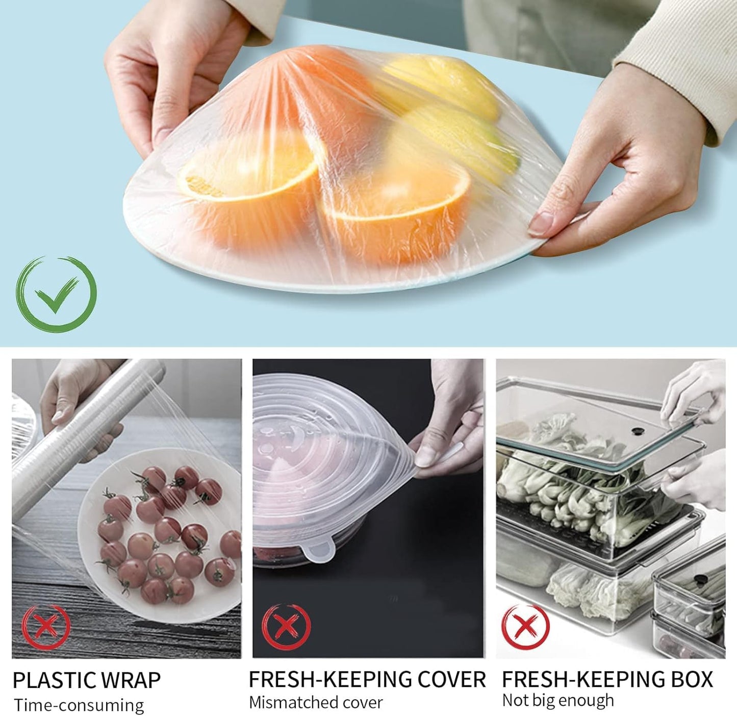 Plastic Bags - Reusable Elastic Food Storage Plastic Covers (Pack of 100)