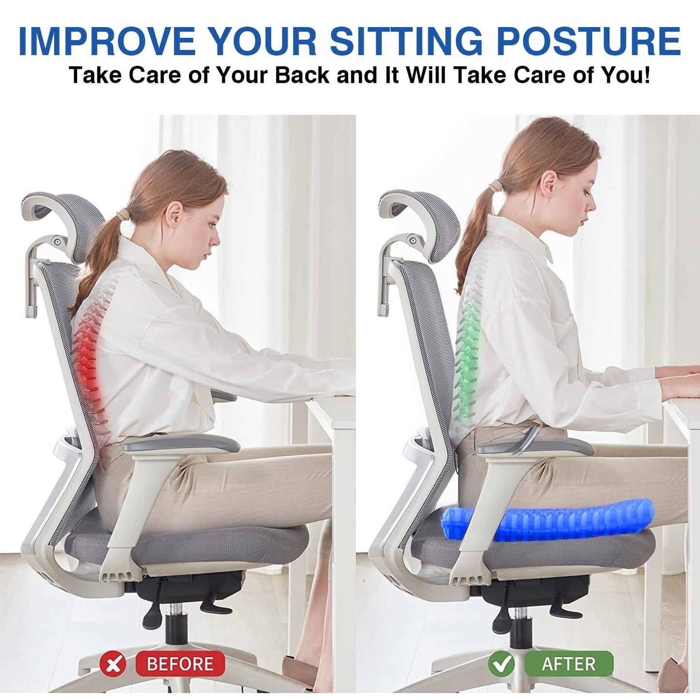 Gel Orthopedic Seat Cushion for Office Chair, Wheelchair, or Home Rubber Cushion for Back Pain
