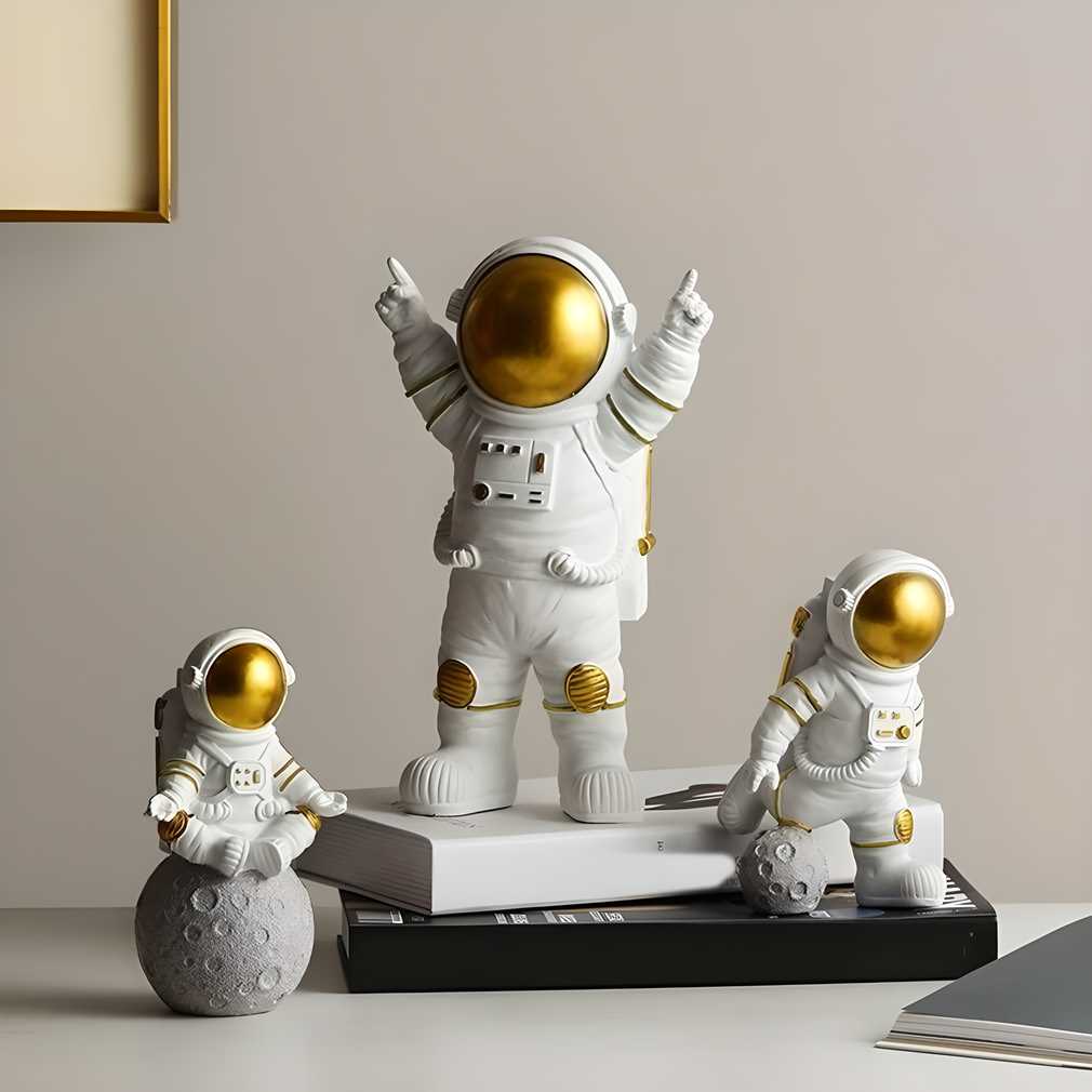 Astronaut Spaceman Statue for Kids Room Set of 3 - Golden