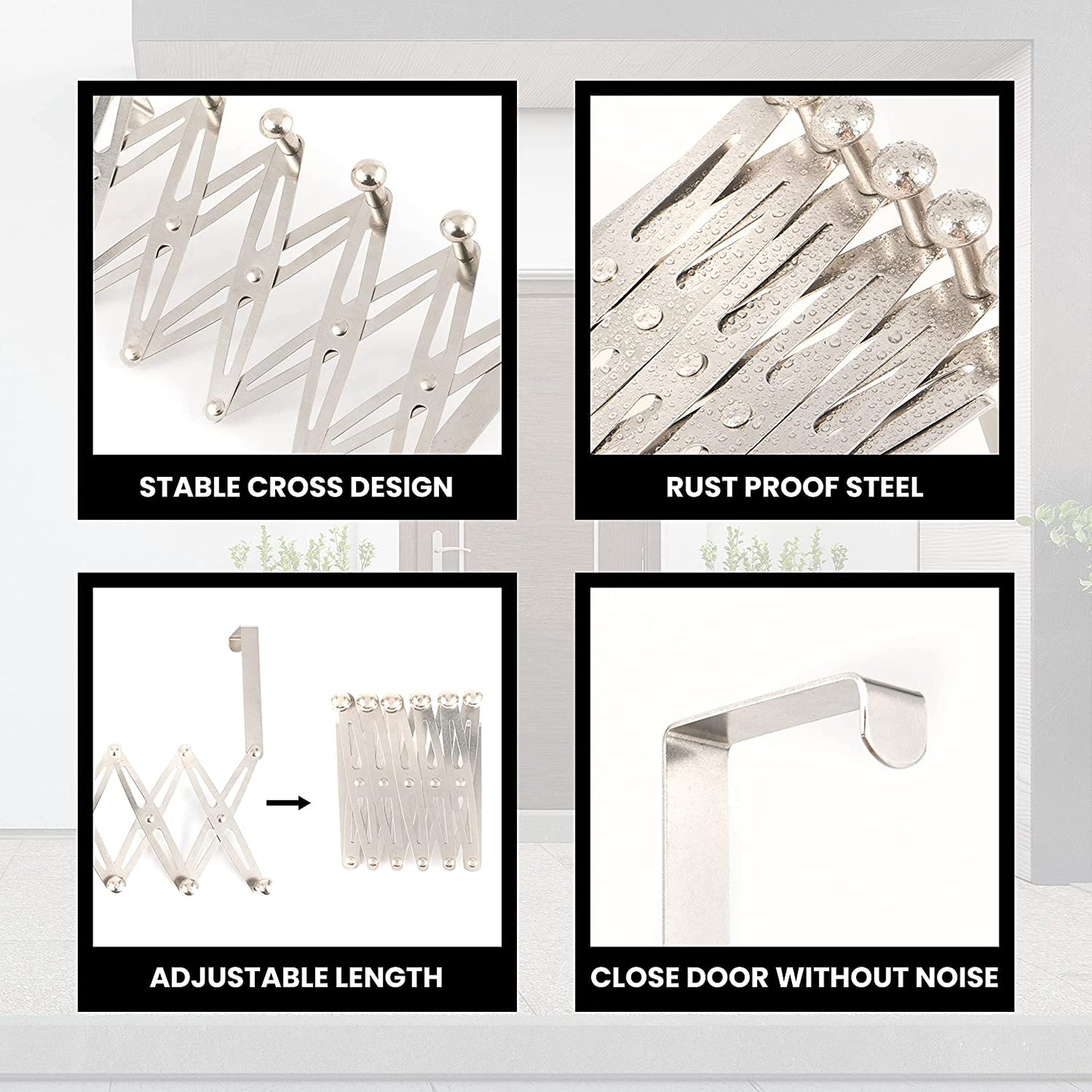 Over The Door Hanger Hooks Organizer for Clothes Adjustable Size - 6 Hook