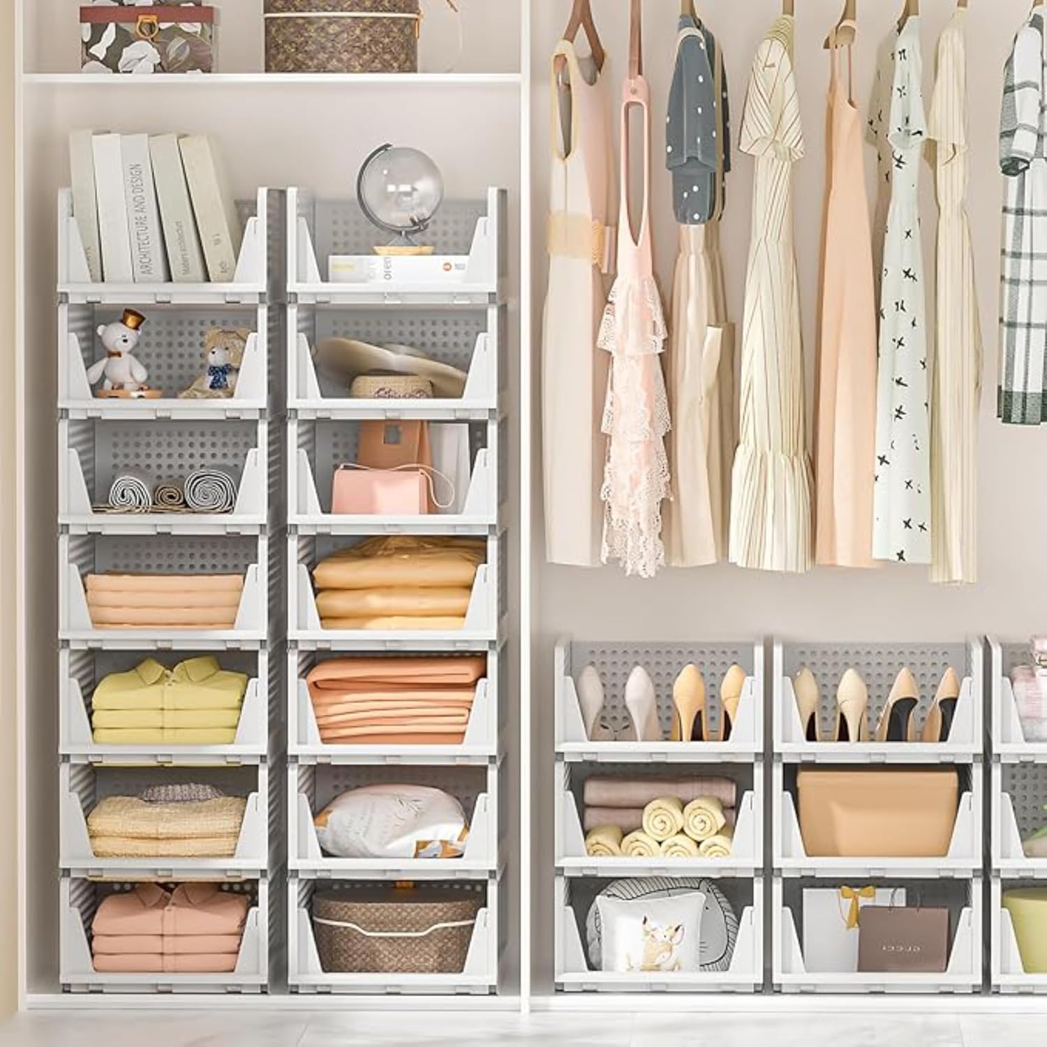 Multipurpose Foldable Stackable Wardrobe Cupboard Organizer for Clothes (Pack of 2)