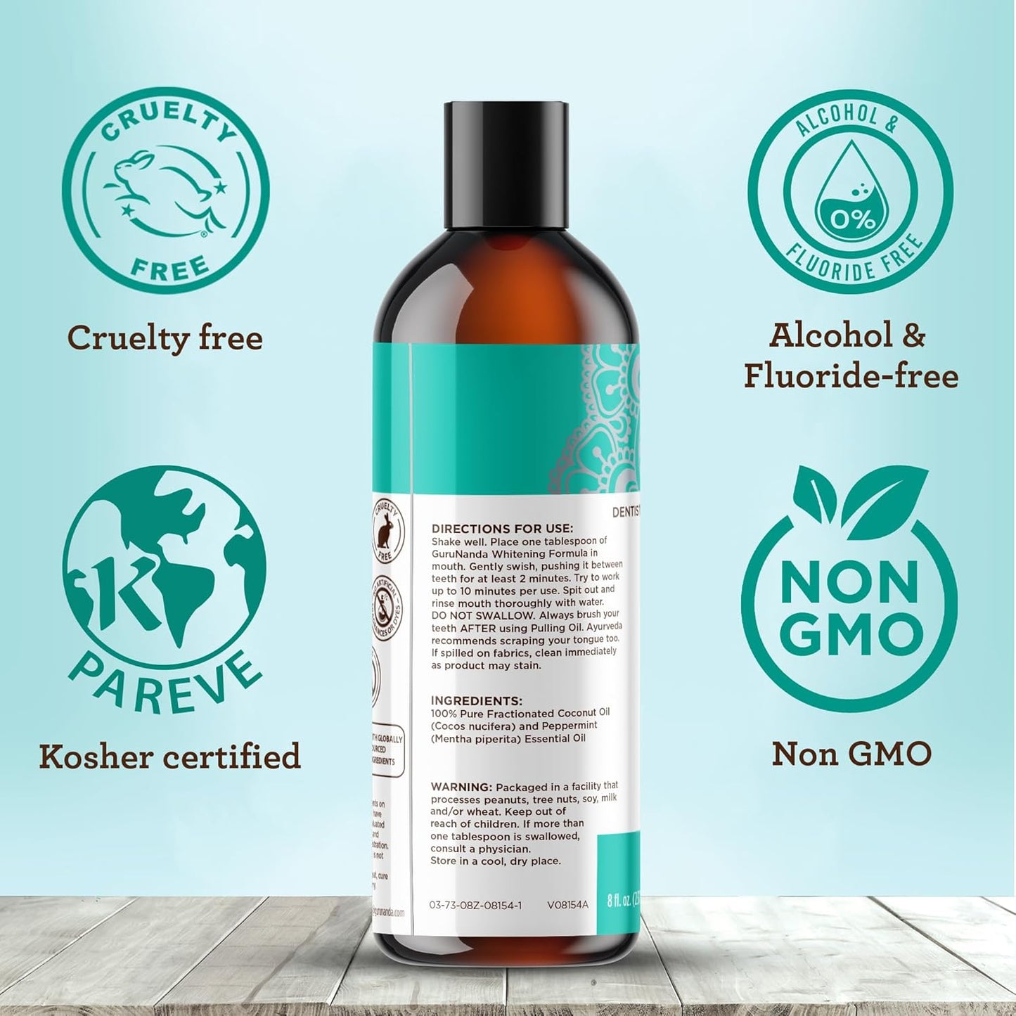 Guru Nanda Coconut & Mint Teeth Whitening Oil with Tongue Scraper 237ml