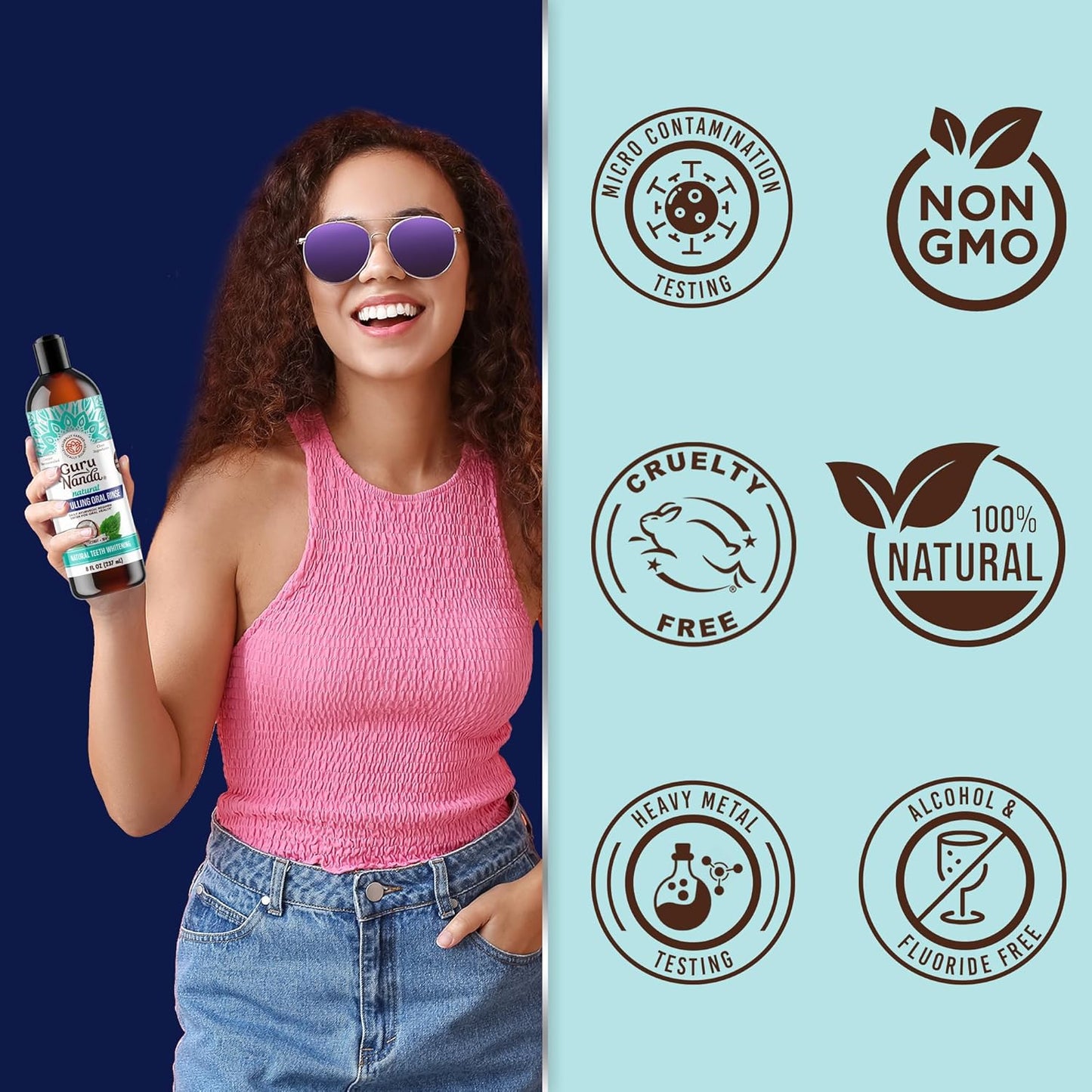 Guru Nanda Coconut & Mint Teeth Whitening Oil with Tongue Scraper 237ml