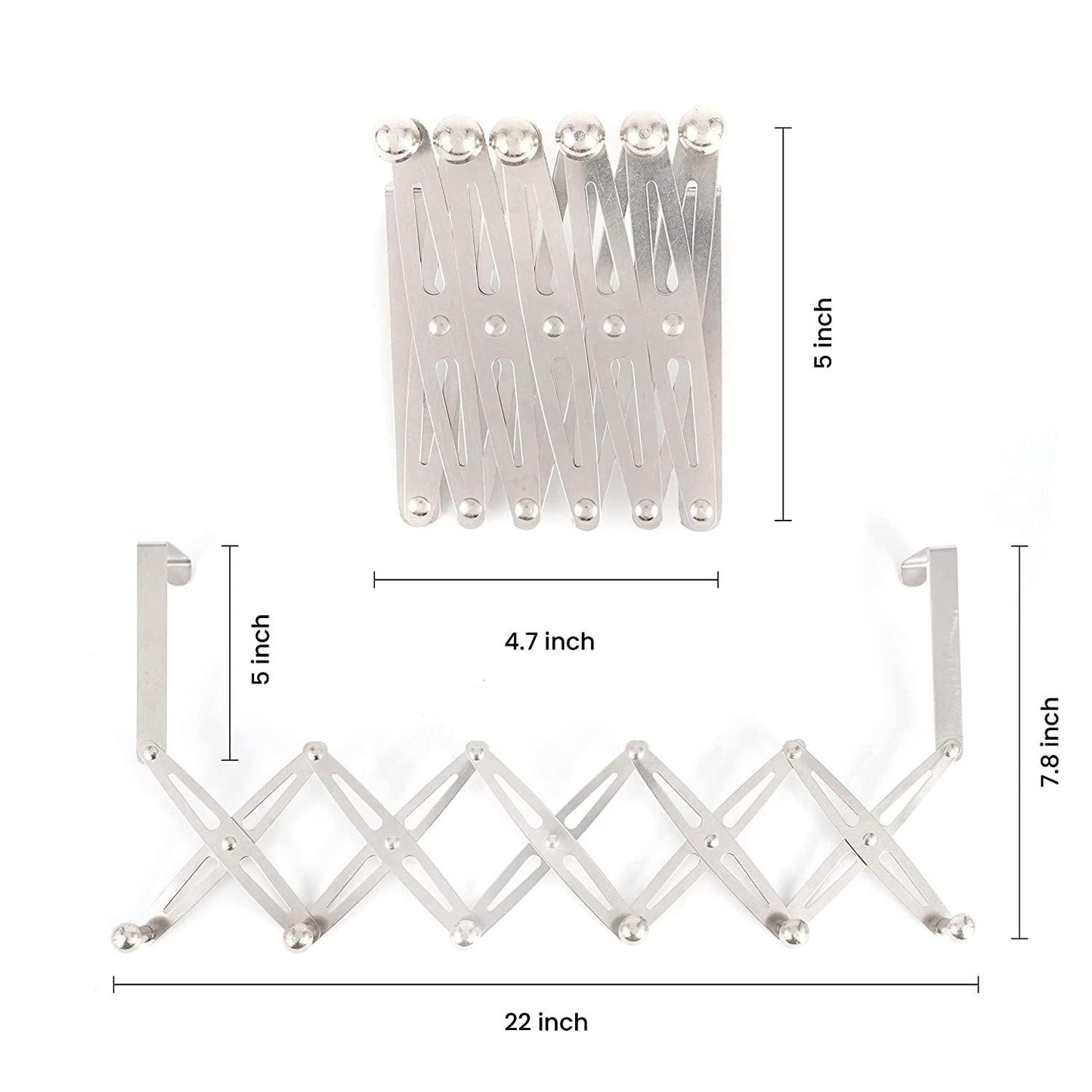 Over The Door Hanger Hooks Organizer for Clothes Adjustable Size - 6 Hook