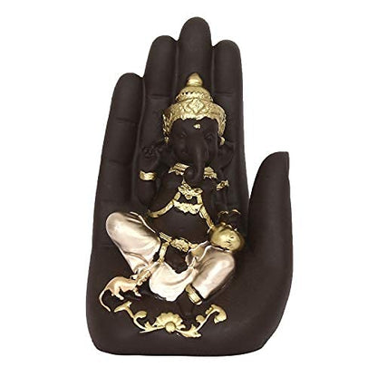 Golden Handcrafted Palm Ganesha Decorative Showpiece