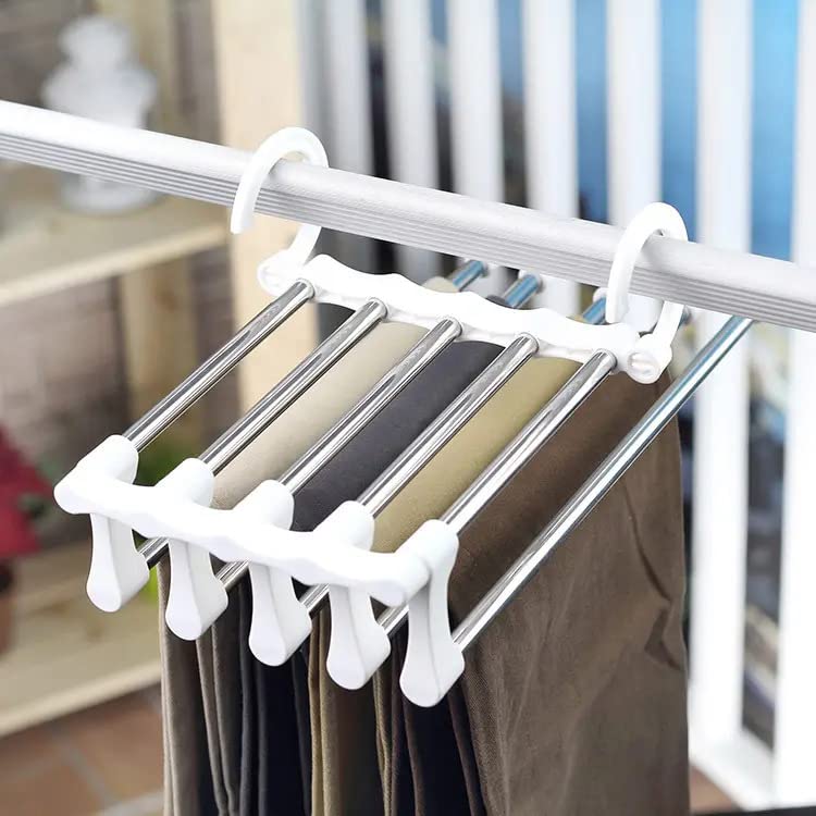 Hanger- 5 Layer Hanger Space Saving Non-Slip Cloth Organizer , 5 In 1 Multifunctional Layer Pant Rack For Trouser Scarf And Travel Storage