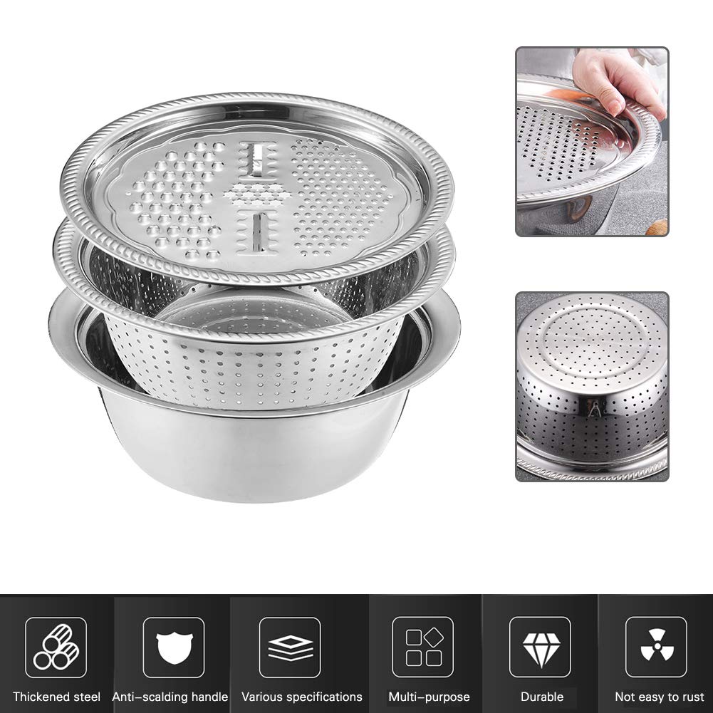 3 in 1 Multifunctional Grater Basin Stainless Steel Colanders Set