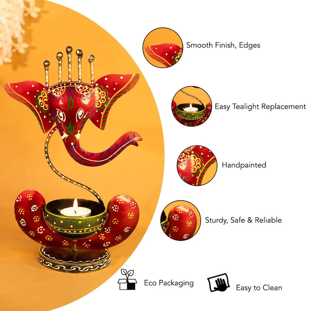 Intricately Crafted Spiritual Decor Ganesha with Tealight Candle Holder