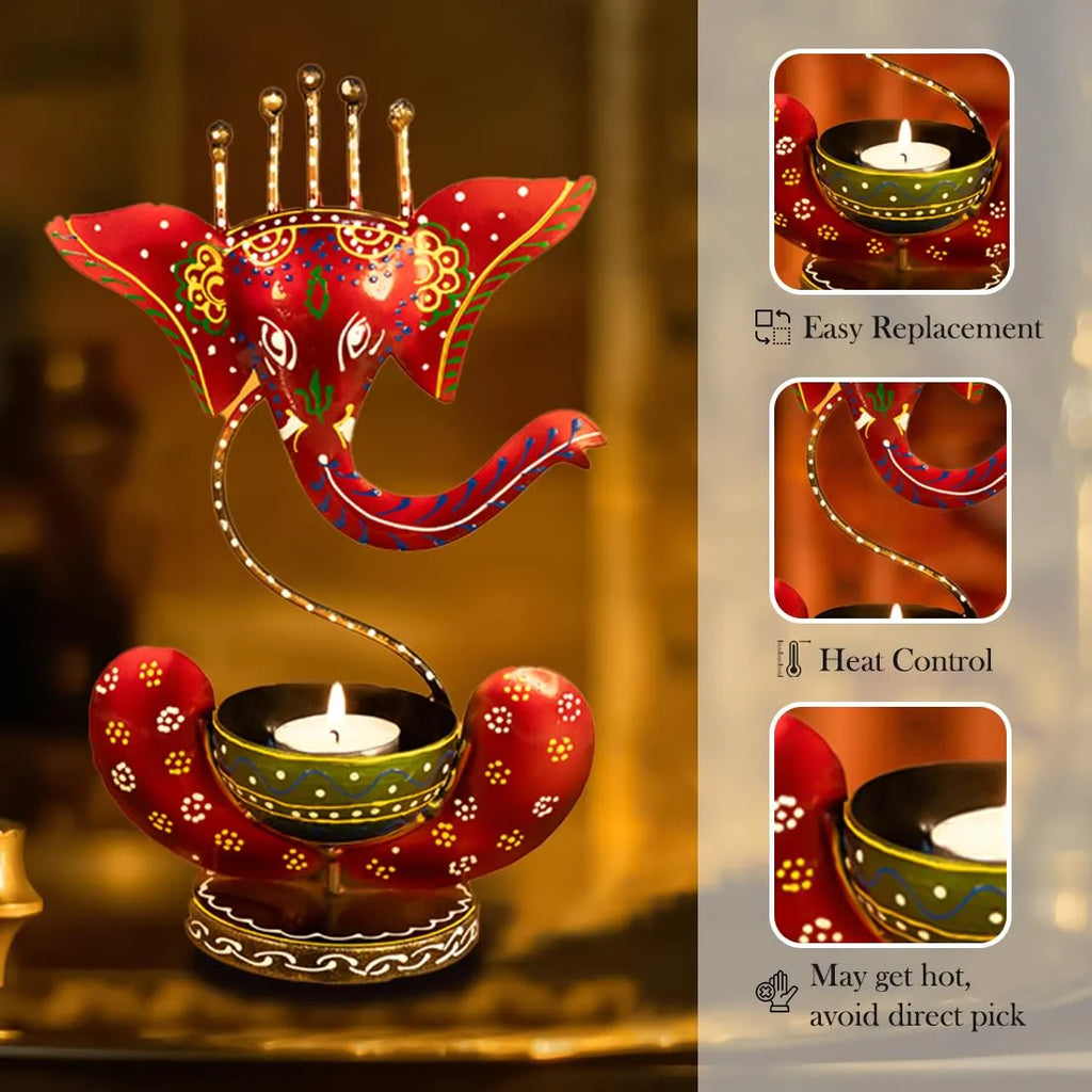 Intricately Crafted Spiritual Decor Ganesha with Tealight Candle Holder