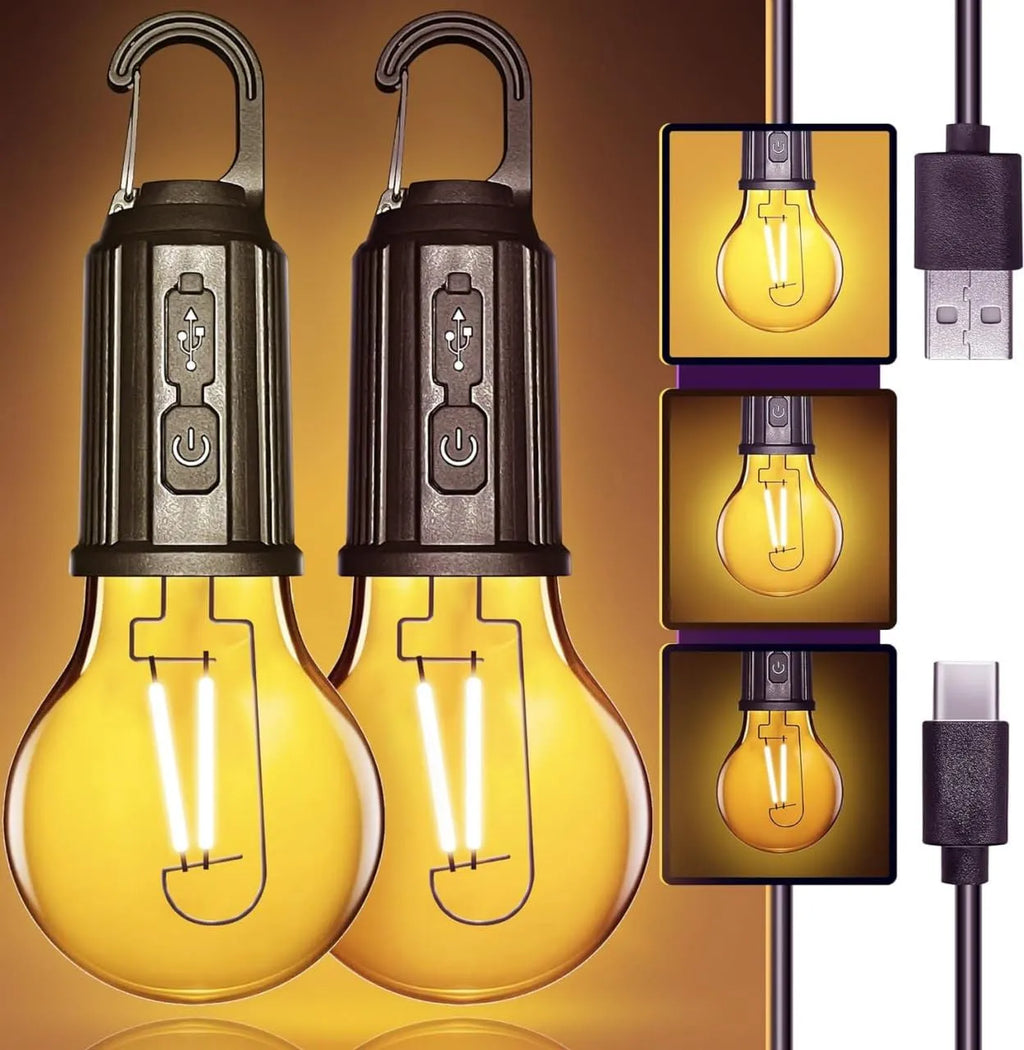Decorative Hanging Bulb with 3 Modes Tent Lamp for Camping Pack of 2