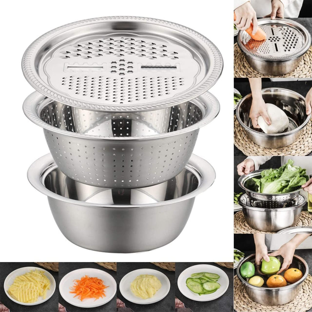 3 in 1 Multifunctional Grater Basin Stainless Steel Colanders Set