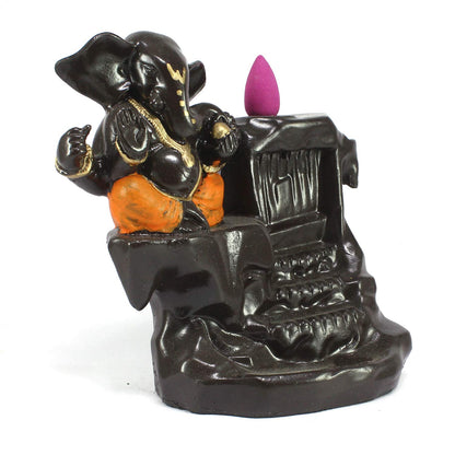 Decorative Orange Ganesha Backflow Incense Burner with 10 Cones