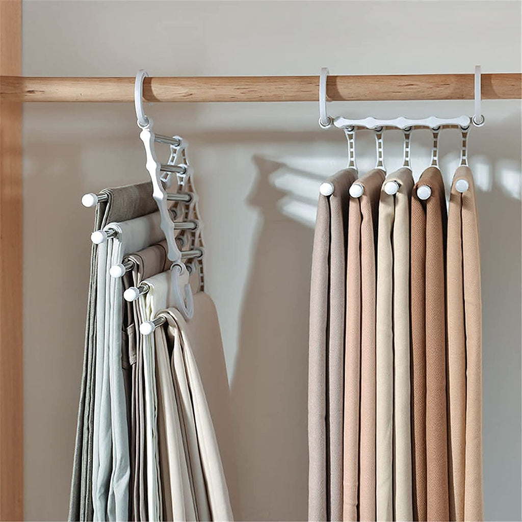 Hanger- 5 Layer Hanger Space Saving Non-Slip Cloth Organizer , 5 In 1 Multifunctional Layer Pant Rack For Trouser Scarf And Travel Storage