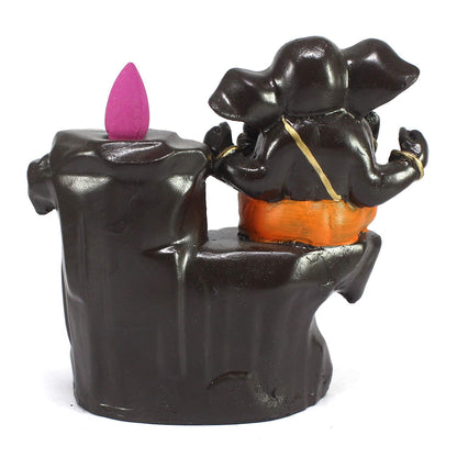 Decorative Orange Ganesha Backflow Incense Burner with 10 Cones