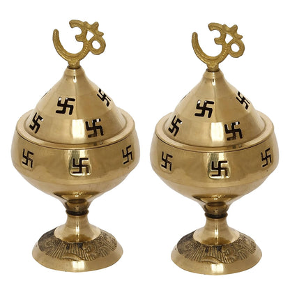 Brass Om & Swastik Diya Set - Pack of 2