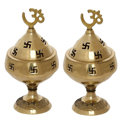 Brass Om & Swastik Diya Set - Pack of 2