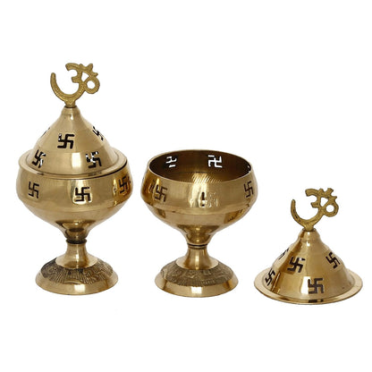 Brass Om & Swastik Diya Set - Pack of 2