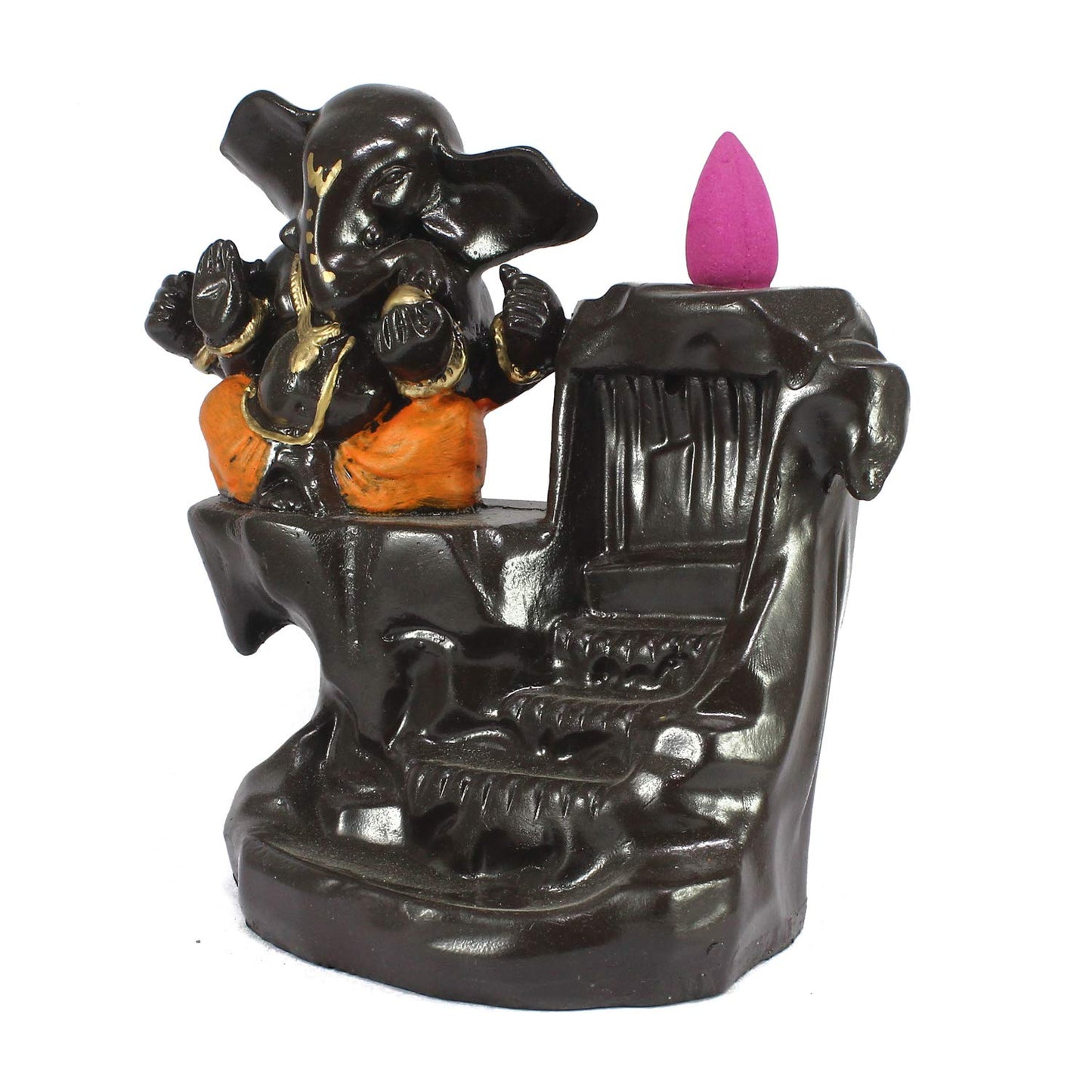 Decorative Orange Ganesha Backflow Incense Burner with 10 Cones