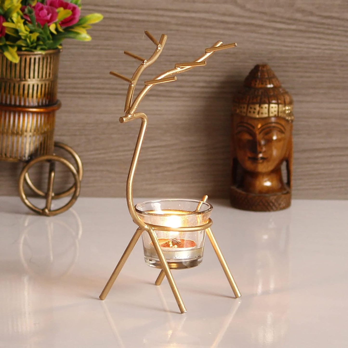 eCraftIndia Set of 2 Deer Shape Decorative Handcrafted Metal Tea Light Holder