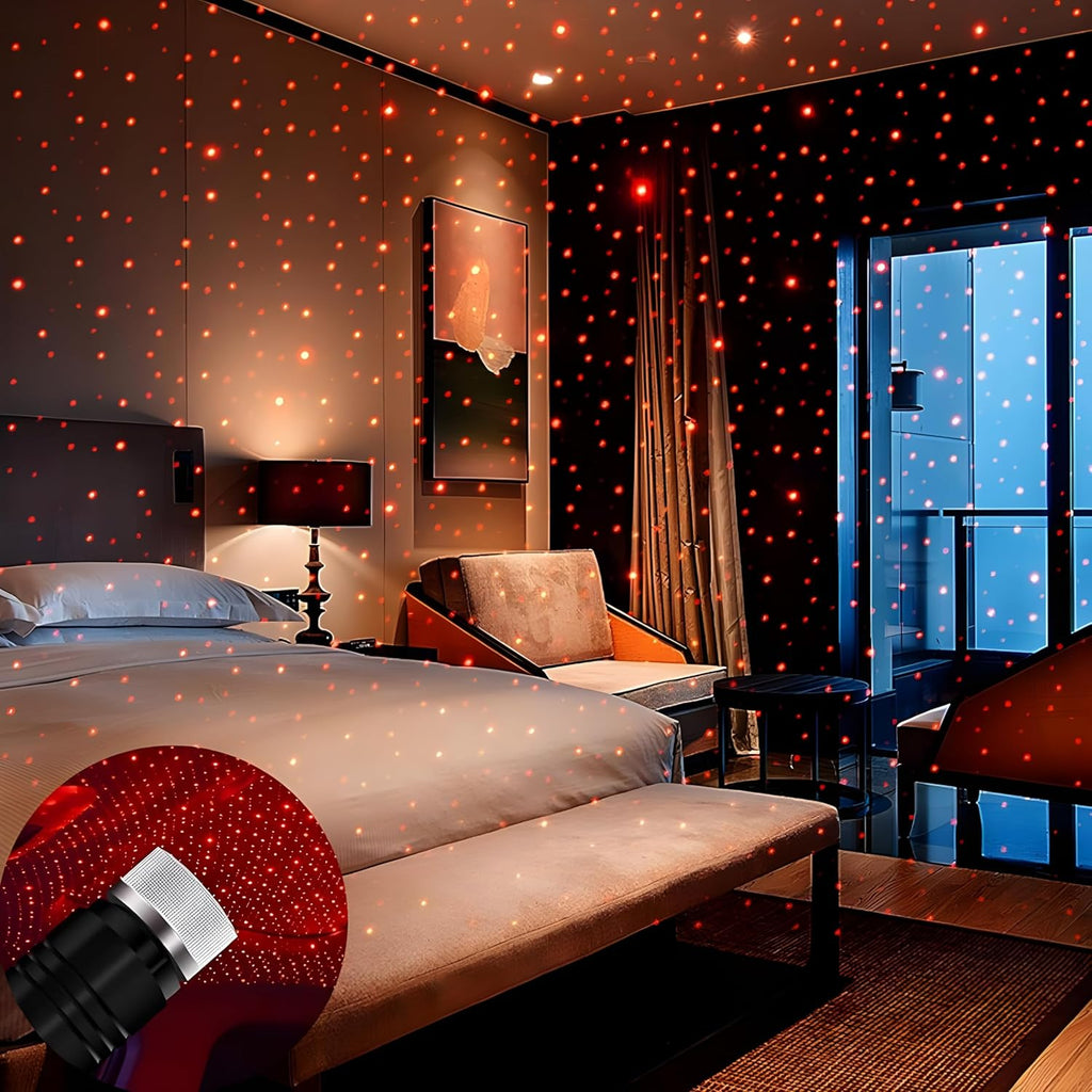 Star Lamp USB Car Star Ceiling Light Sky Projection Lamp Romantic Night Lights Car Fancy Lights (Red)