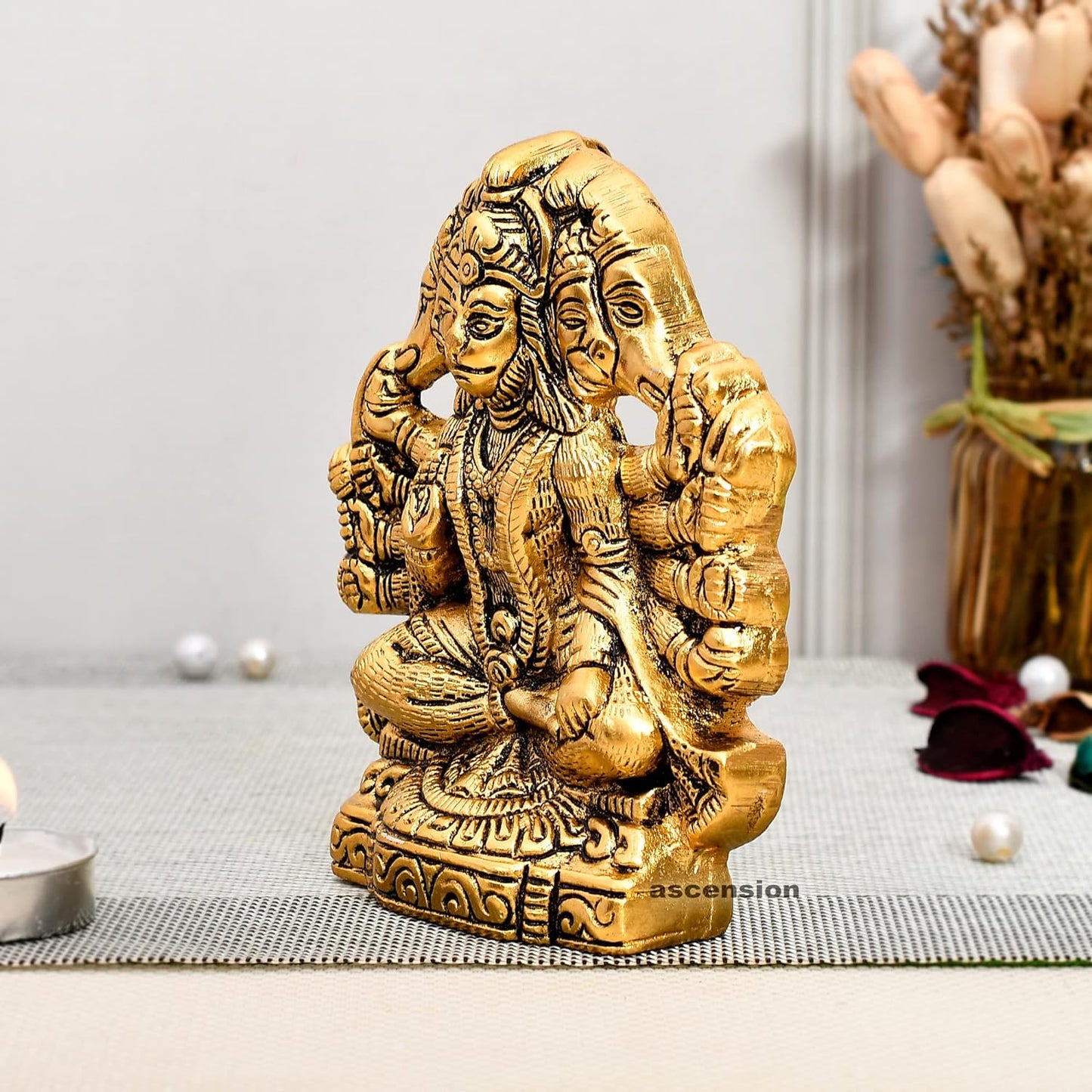 Golden Panchmukhi Hanuman Metal Showpiece