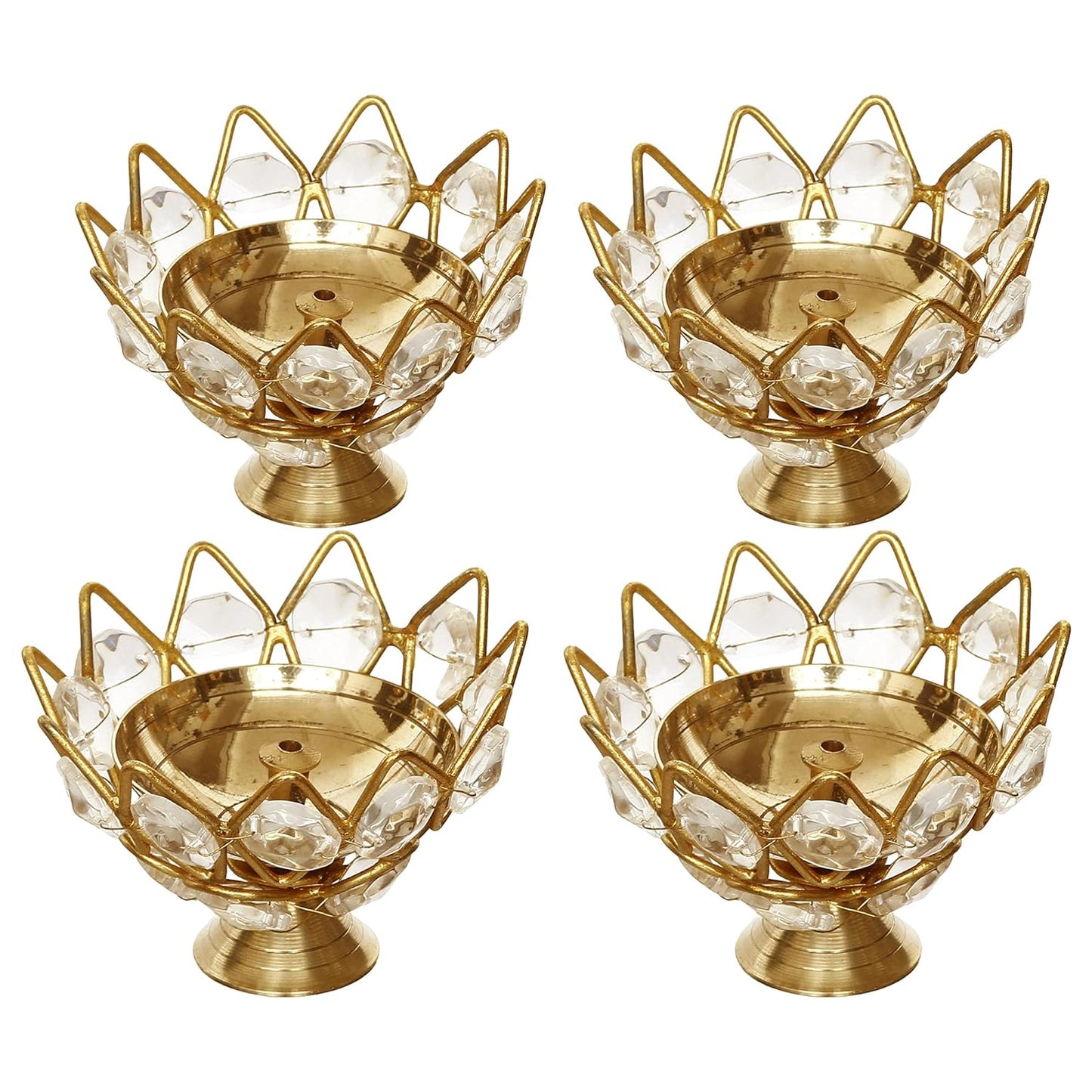 Lotus-Shaped Crystal Tealight Holders - Set of 4