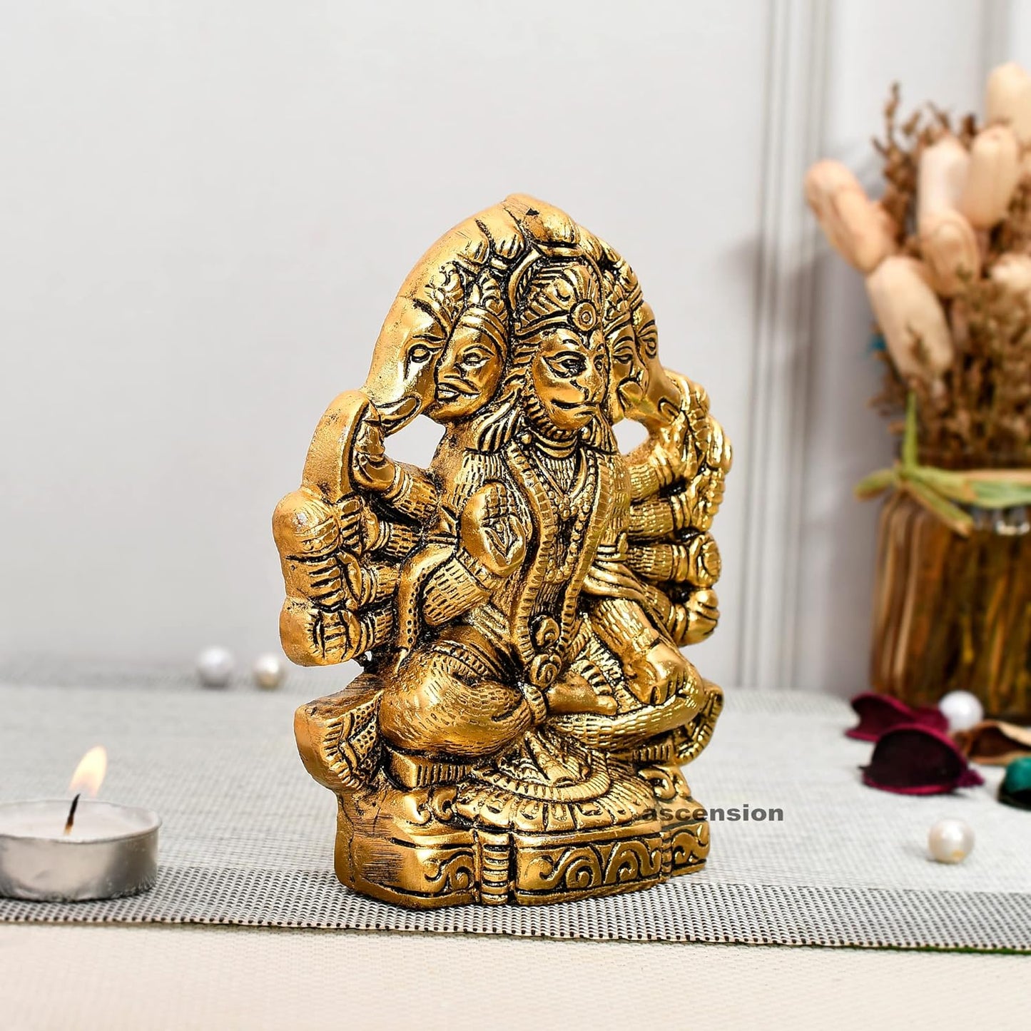 Golden Panchmukhi Hanuman Metal Showpiece