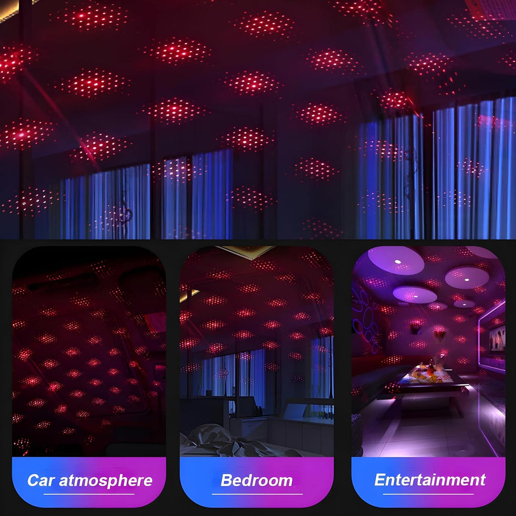 Star Lamp USB Car Star Ceiling Light Sky Projection Lamp Romantic Night Lights Car Fancy Lights (Red)