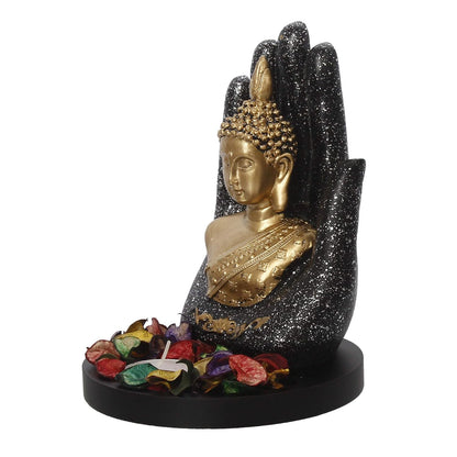 Elegant Palm Buddha with Tealight & Wooden Base