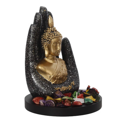 Elegant Palm Buddha with Tealight & Wooden Base