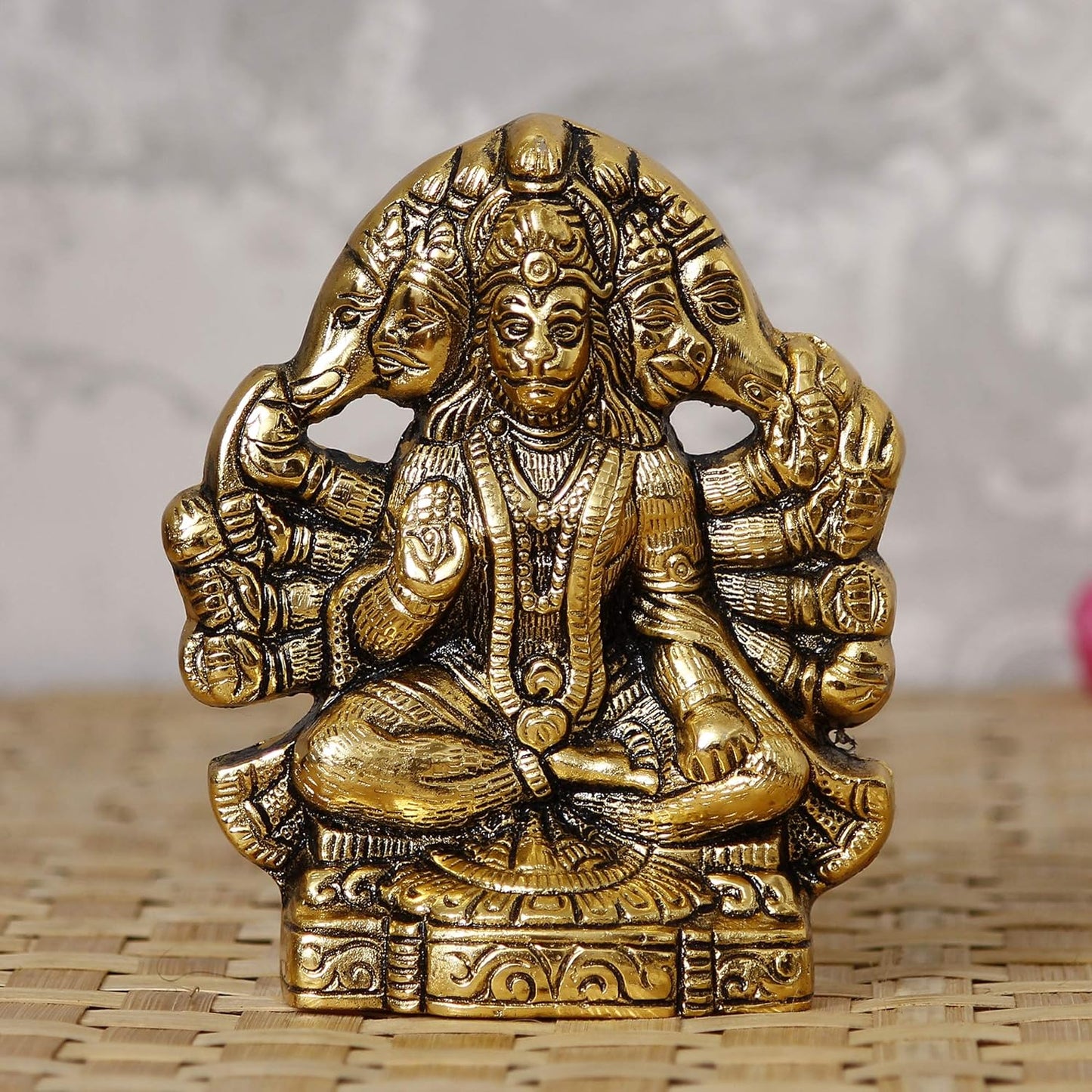 Golden Panchmukhi Hanuman Metal Showpiece