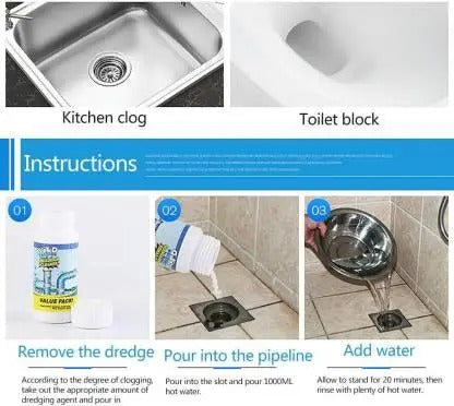 Powerful Sink & Drain Cleaner Powder for Kitchen & Bathroom Pipes