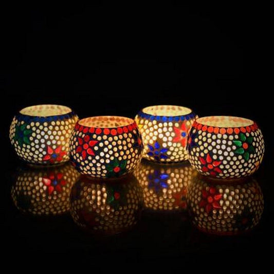 Mosaic Glass Tealight Holders - Set of 4