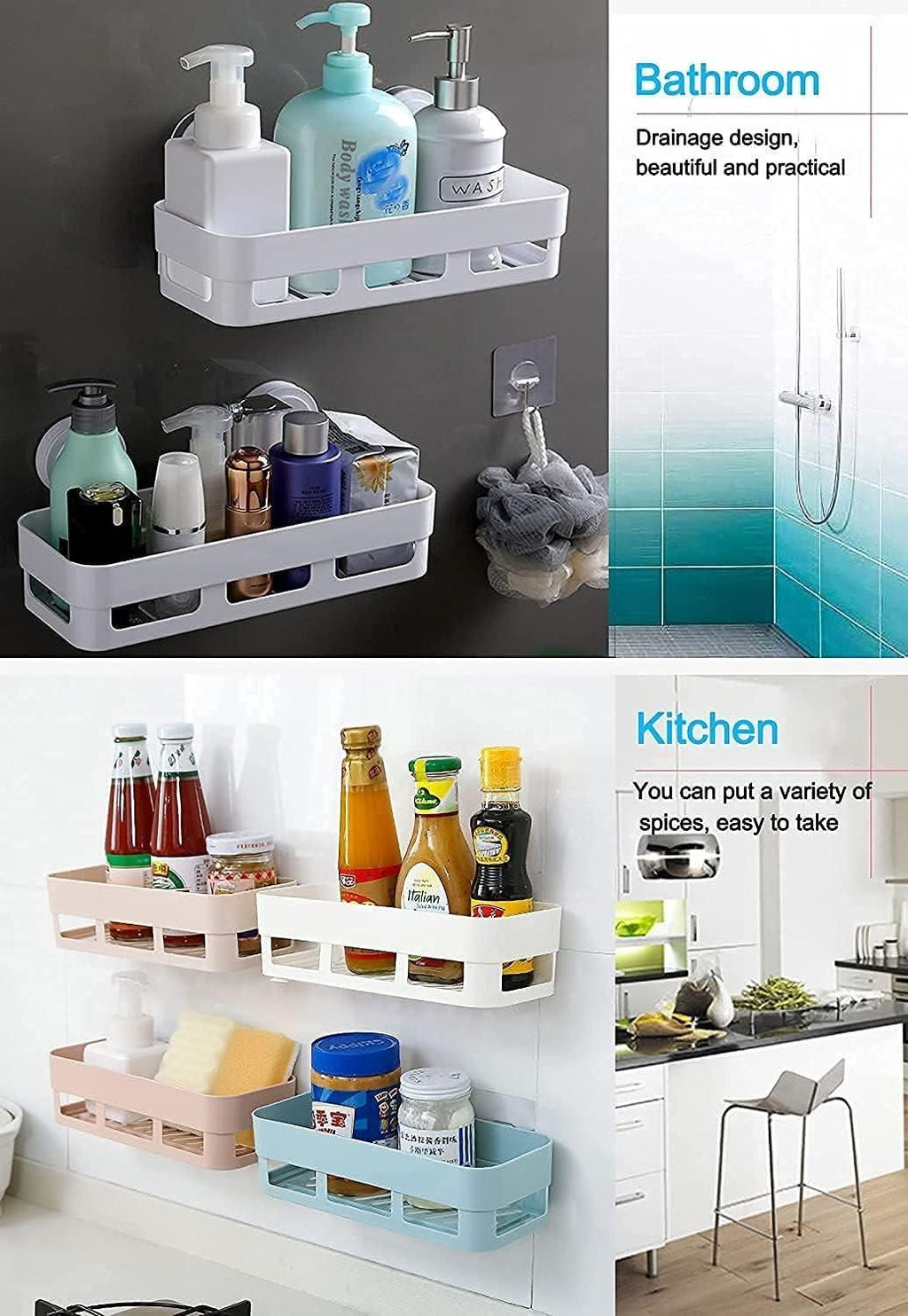 Bathroom Shelf and Rack for Home and Kitchen (4 Black Bathroom Shelf)