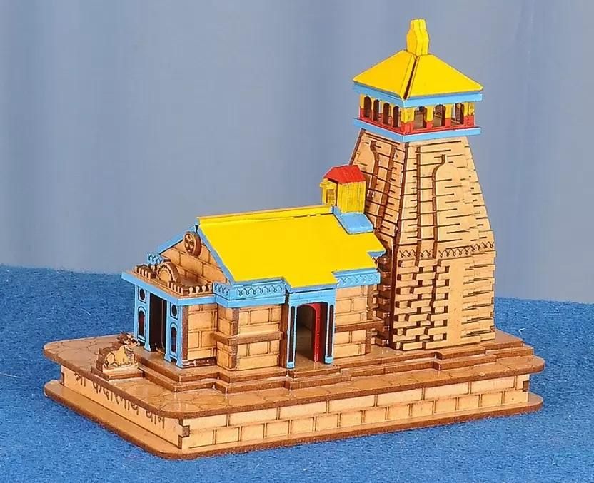 Hand Crafted Kedarnath Temple Wood Statue (4 Inch)