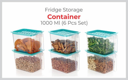 Unbreakable Airtight Multipurpose Fridge Storage Containers - 1000 ml (Pack of 6)
