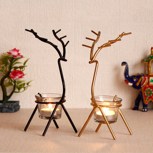 eCraftIndia Set of 2 Deer Shape Decorative Handcrafted Metal Tea Light Holder