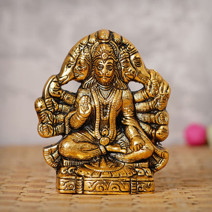 Golden Panchmukhi Hanuman Metal Showpiece