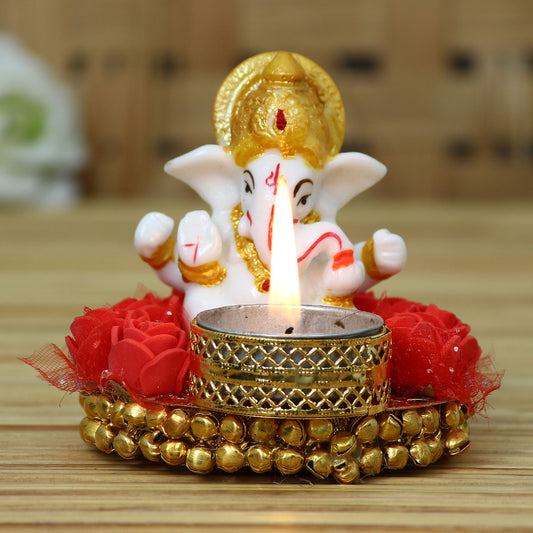 Lord Ganesha on Decorative Plate with Tealight Holder