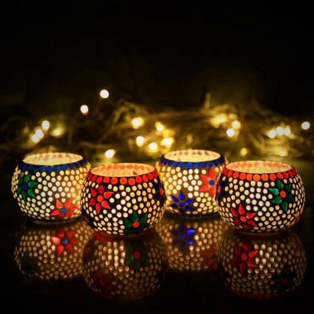 Mosaic Glass Tealight Holders - Set of 4