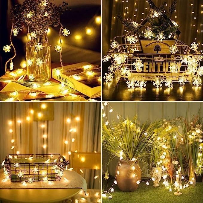 Christmas Snowflake Light Battery Powered Waterproof 14 LED 3M Garden Fairy Lights for Christmas Festival Home Party Decorations