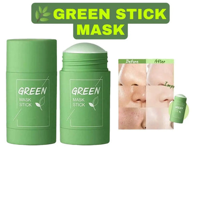 	a green stick with a picture of a woman's face.