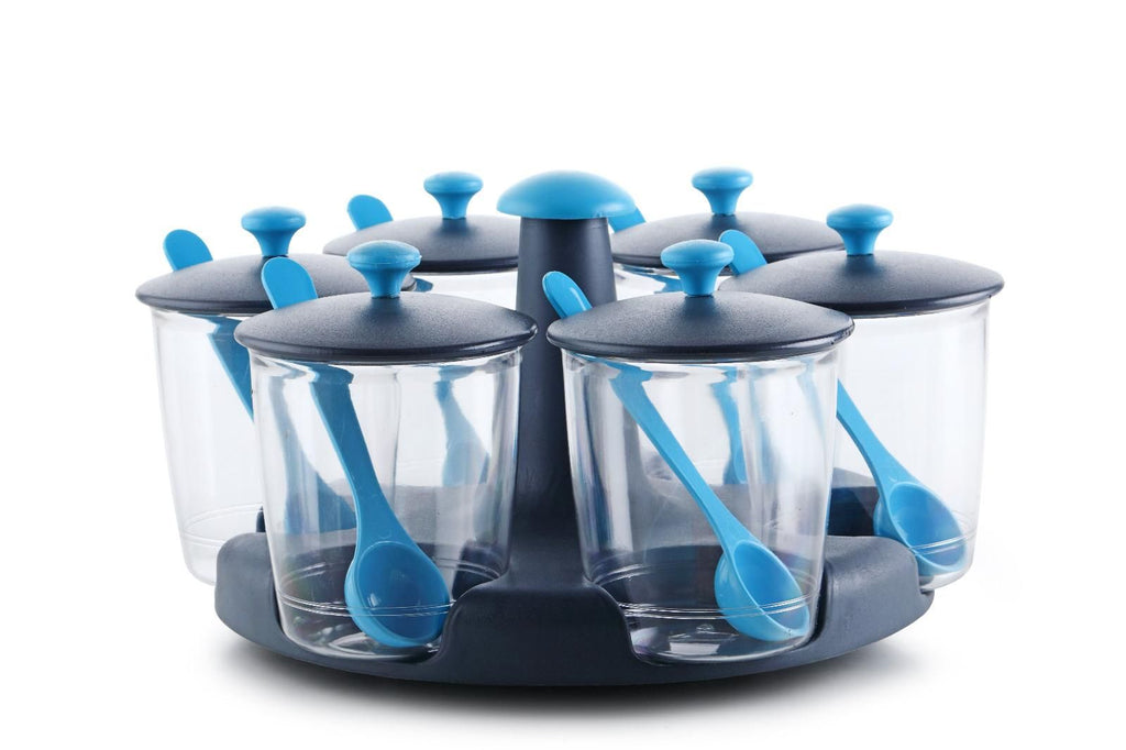 360 Degree Revolving Pickle Jar Set For Dining Table - 6 Pcs 300ml