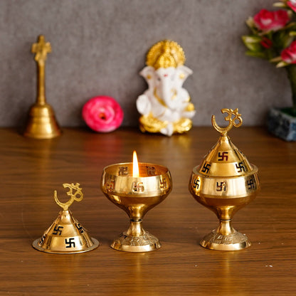 Brass Om & Swastik Diya Set - Pack of 2